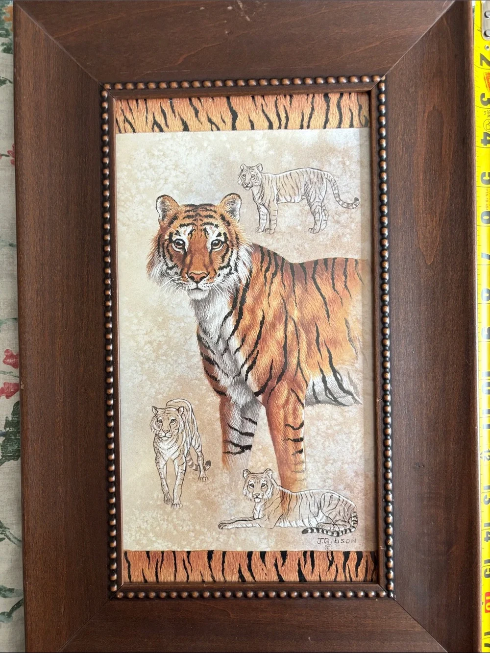 Framed Tiger Wall Art Print in Brown and Orange